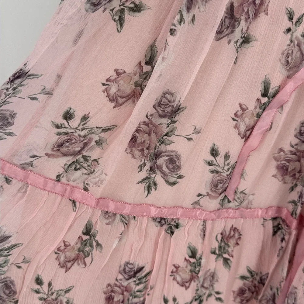 LoveShackFancy Silk Pink Floral Roses & Bows Dress - Picture 5 of 10